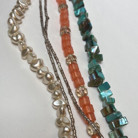 Multi Strand Blue Green Chunk Peach Imitation Pearl Necklace 23" - Picture 12 of 16